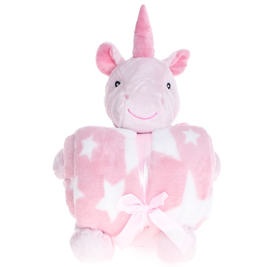 Bichinho + Manta Bebê Super Fofinhos   Ideal Para Presente Unicornio Rosa - Bene Casa