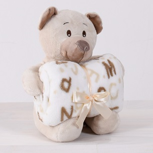 Bichinho + Manta Bebê Super Fofinhos   Ideal Para Presente Urso Marrom - Bene Casa