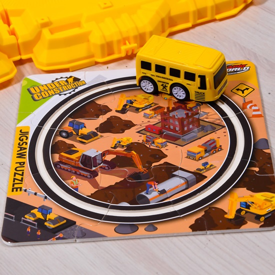 Brinquedo Pista Quebra-Cabeça 3 em 1 com Carrinho a Corda Amarelo