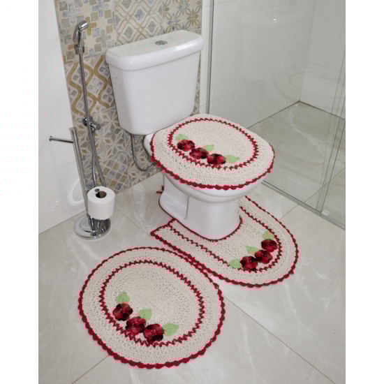 Jogo de Banheiro Croche 3 Peças 100% Algodão Artesanal 3 ROSAS VERMELHO - Panosul - Estilo e Conforto Jogo de Banheiro Croche 3 Peças 100% Algodão Artesanal 3 ROSAS VERMELHO - Panosul - Estilo e Conforto