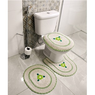 Jogo De Banheiro Crochê   Bordado Inglês Produzido Artesanalmente  Verde - Bene Casa