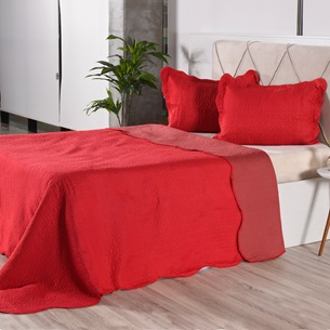 Kit 1 Cobre Leito + Porta Travesseiros Casal Rolinho Liso Red Classe - Bene Casa