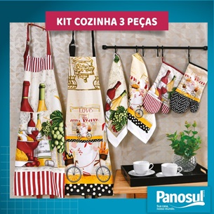 Kit Cozinha 3 Peças Com Avental Pano De Copa E Luva Merlot - Panosul